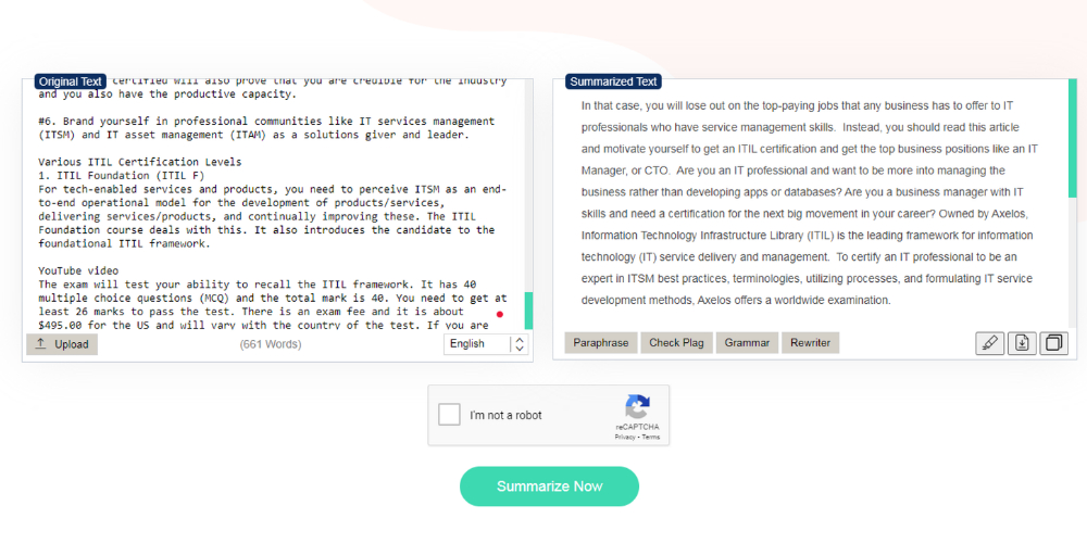 Paraphraser.io AI-based summary creator