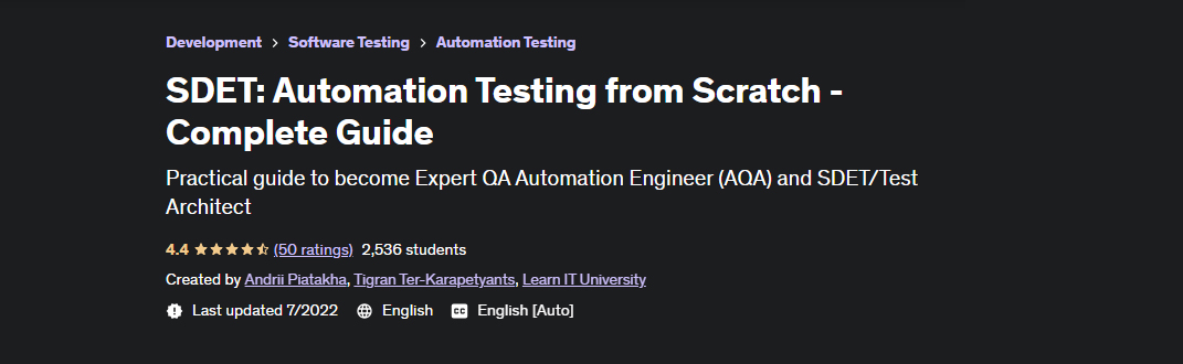 SDET Automation Testing From Scratch Complete Guide Udemy