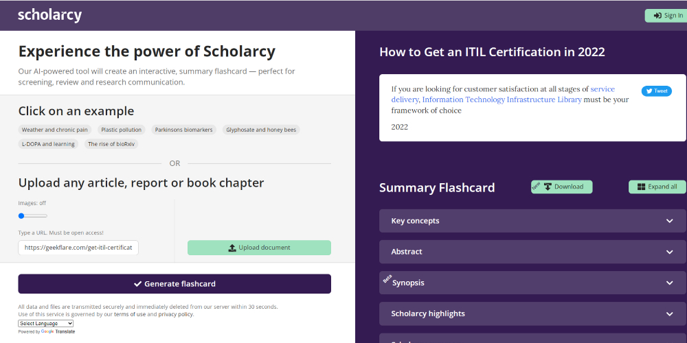 Scholarcy an article summary creator