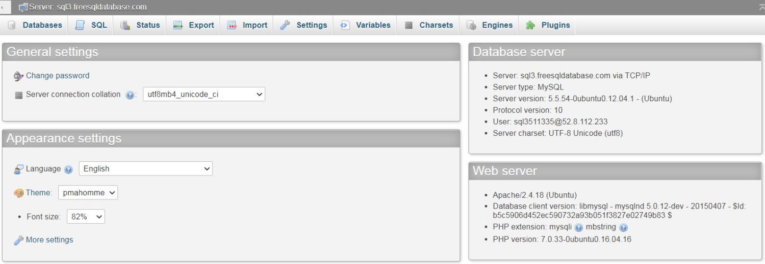 Admin panel of remote DB