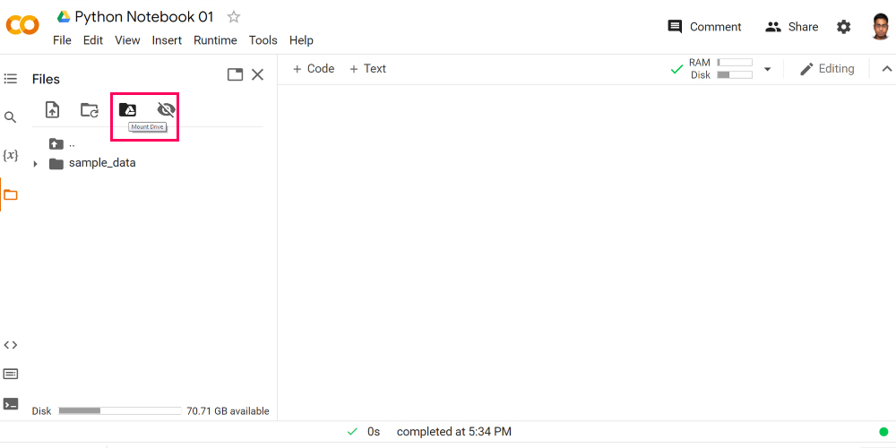 Mount Google Drive to your Colab instance