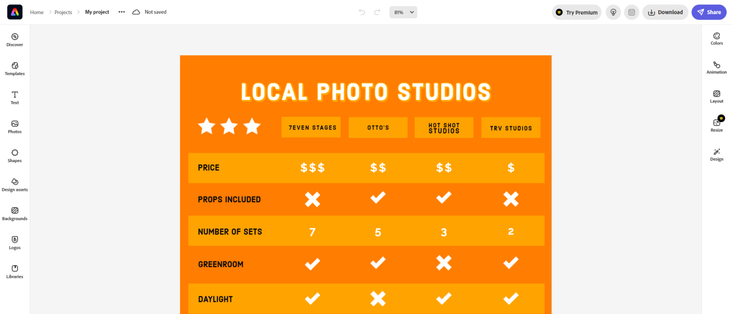 Adobe Express comparison chart maker