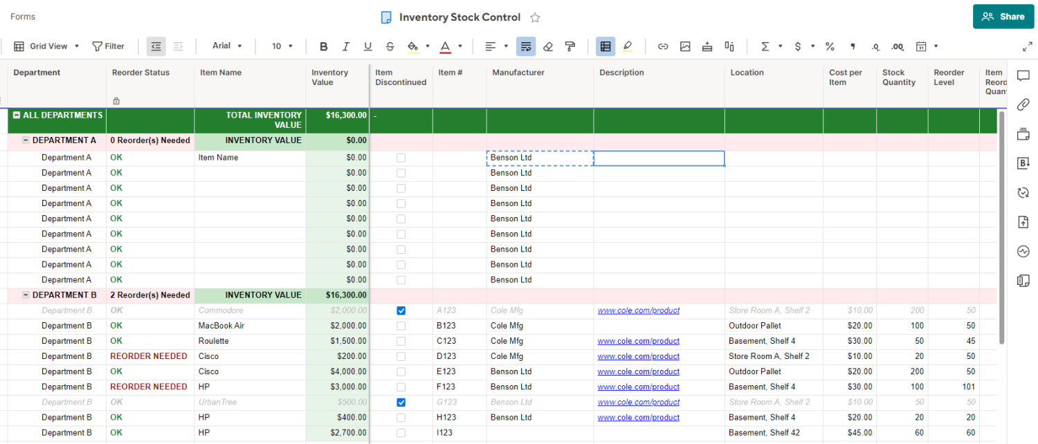 Inventory Stock Control for Retail business