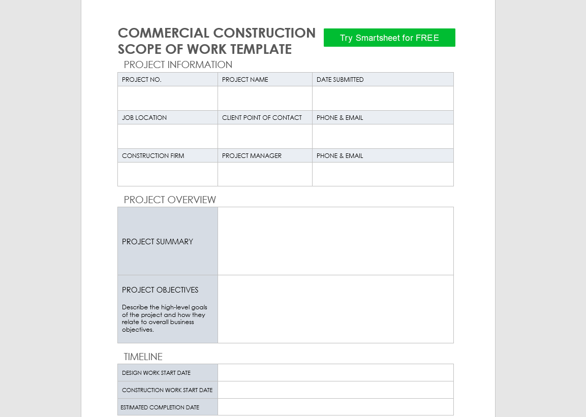 Smartsheet scope of work template