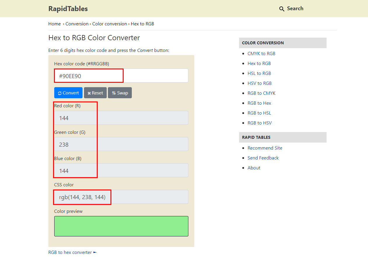 RapidTables Hex to RGBA