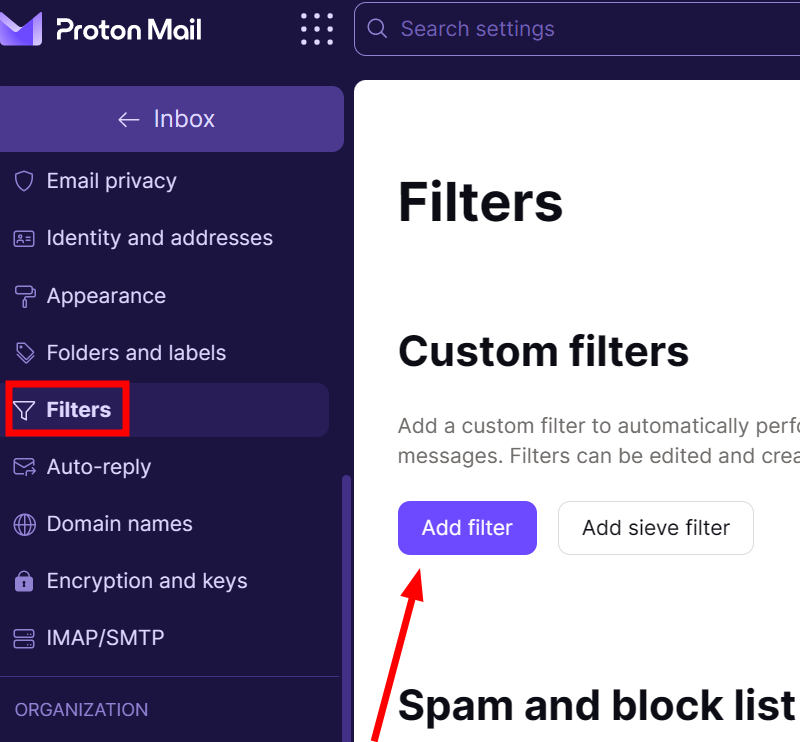 add filters in proton mail