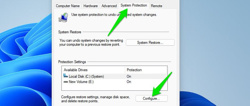 Configure system protection