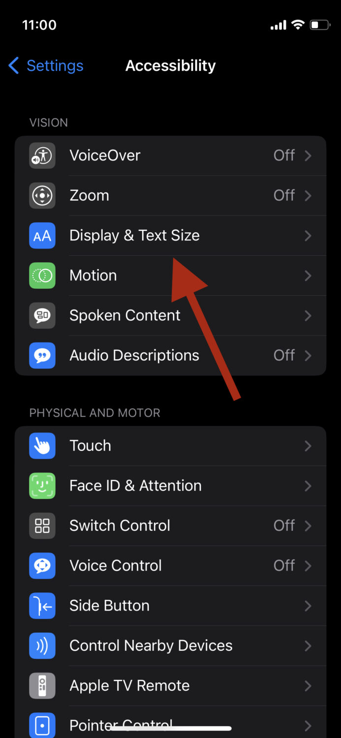 iphone Accessibility Display & Text Size