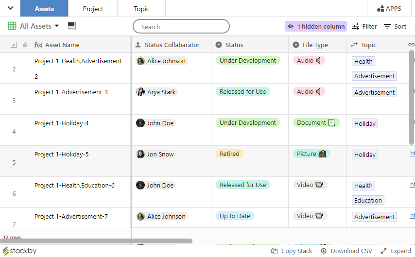 Stackby digital asset management template