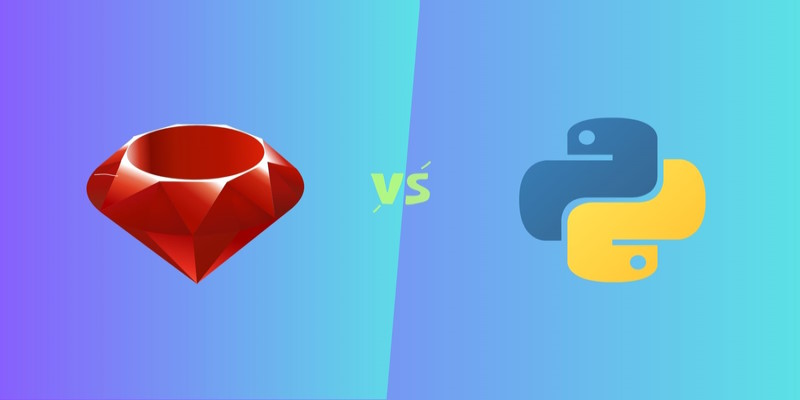 ruby vs python comparison with their logos on the photo