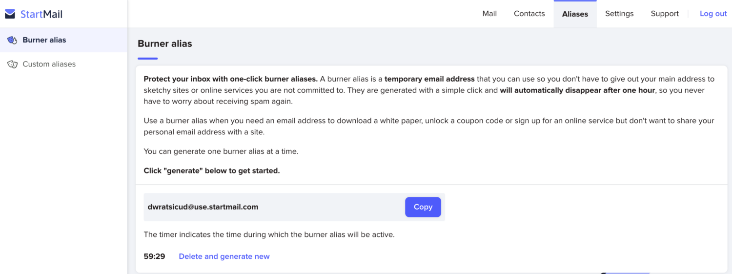 StartMail-Burner-and-Custom-Aliases-