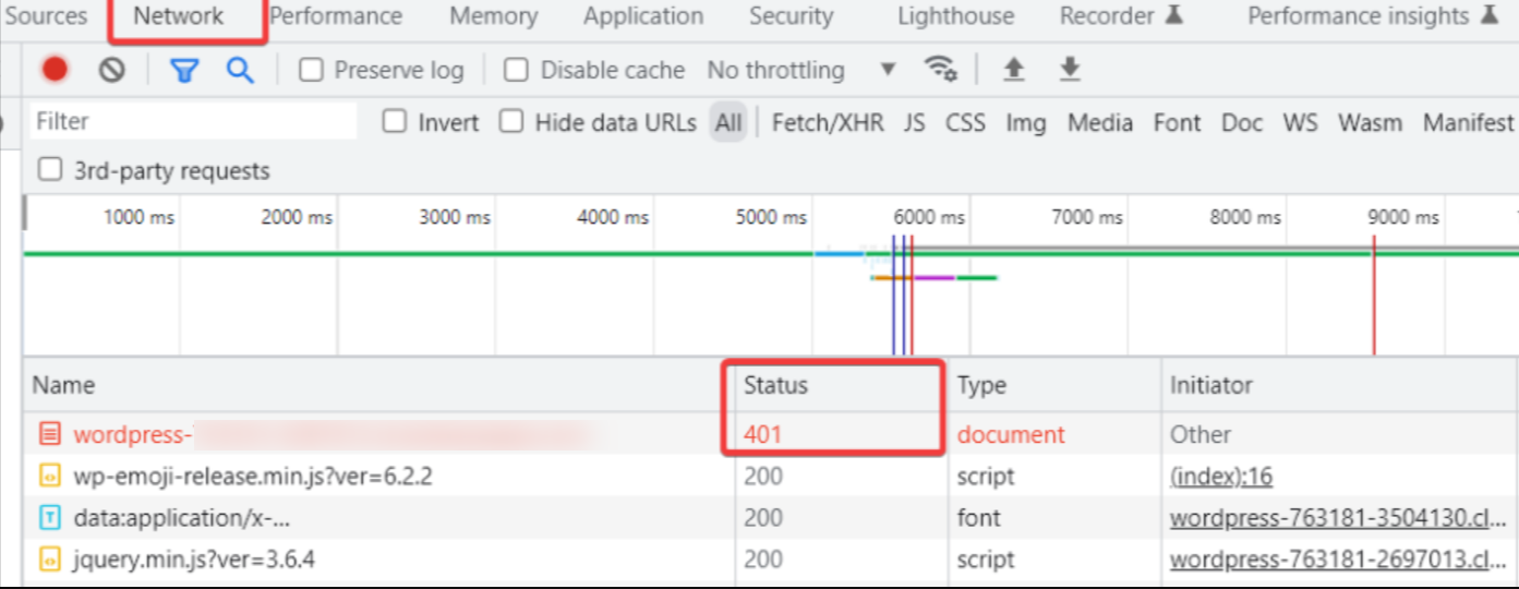 401 Status code on browser