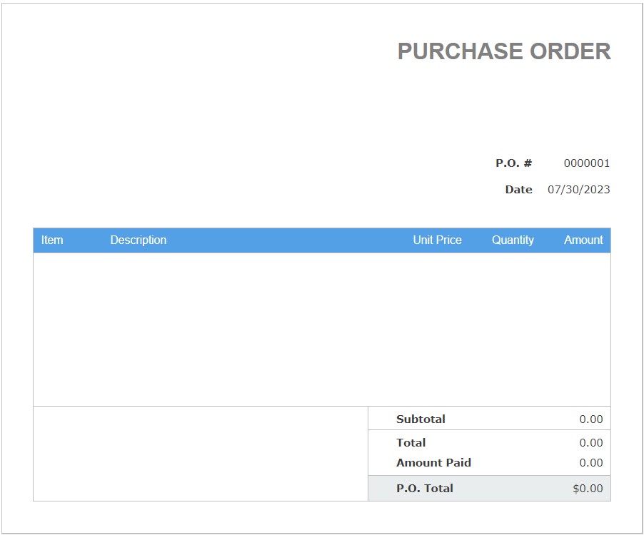 An example of a purchase order form.