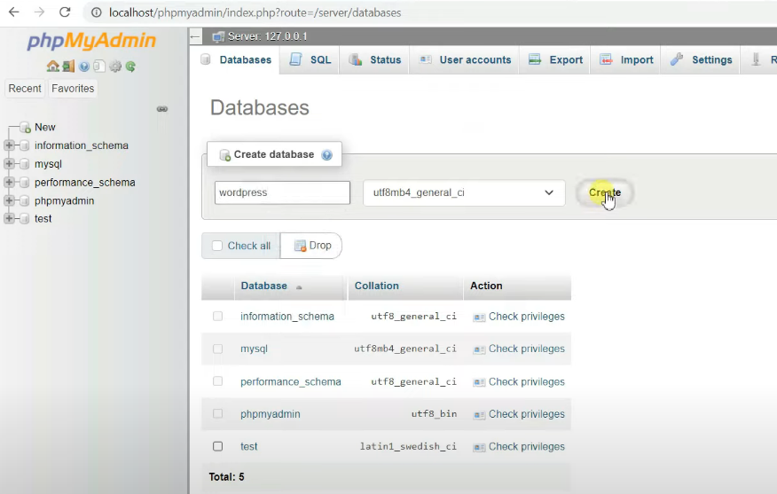 creating-database-for-wordpress-website