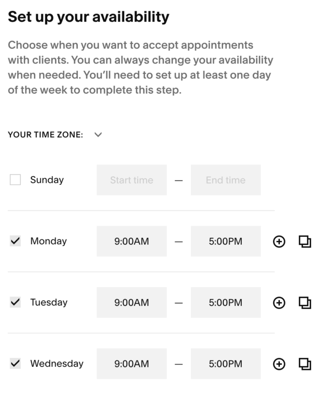 set up availability in acuity