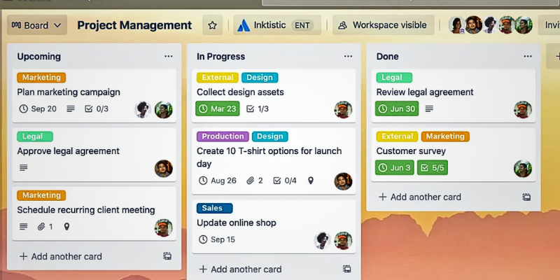 A screen shot of a project management screen in Trello.