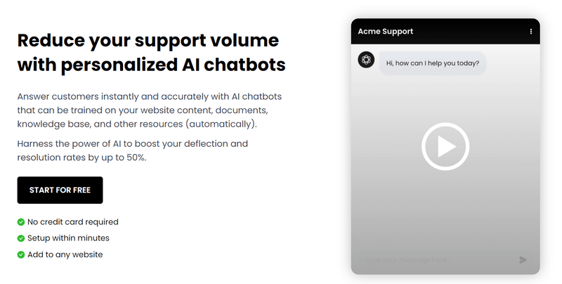 Reduce your support volume with personalized ai chatbots.