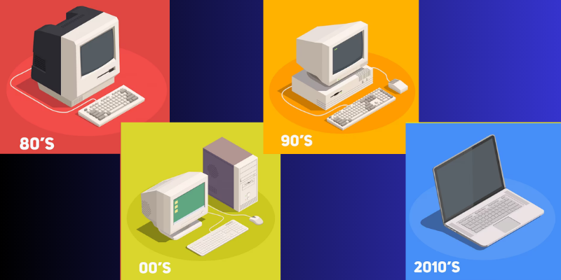 A series of images showing the evolution of computers.