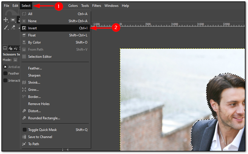 Invert the selection in GIMP