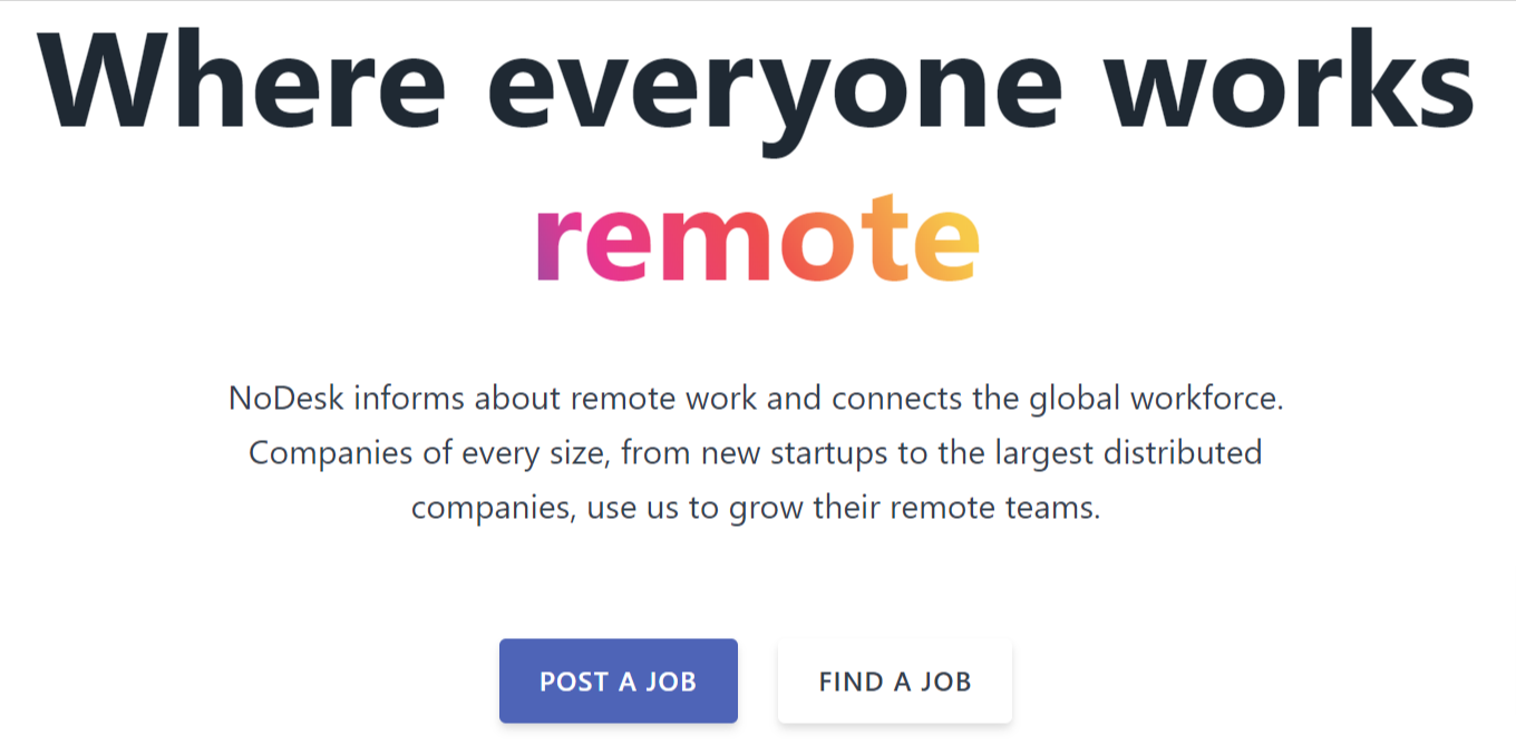 Where everyone works remote, a tagline on NoDesk's website