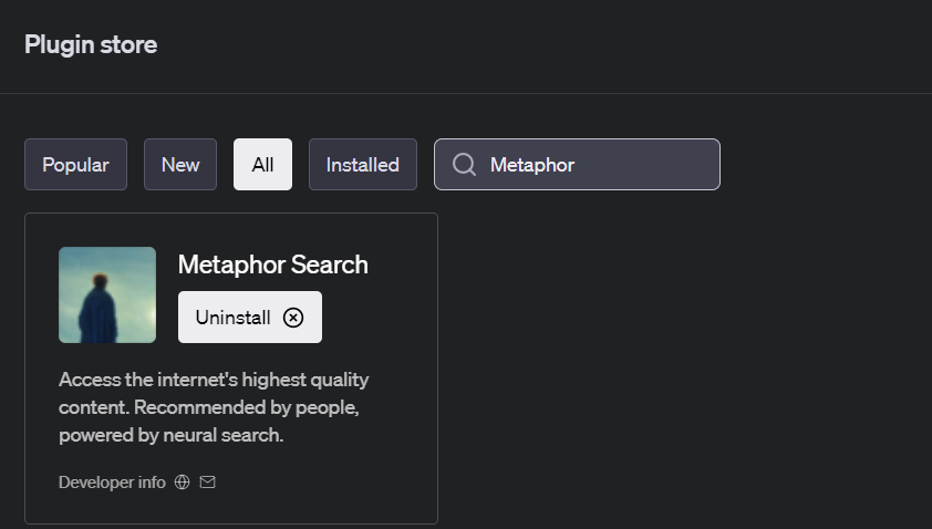 A screenshot of the metastore search plugin.