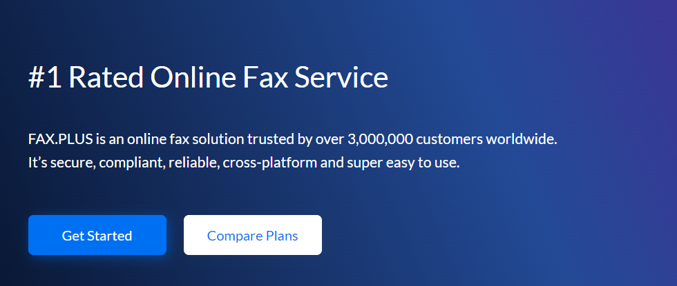 A blue screen displaying highly rated online fax services.