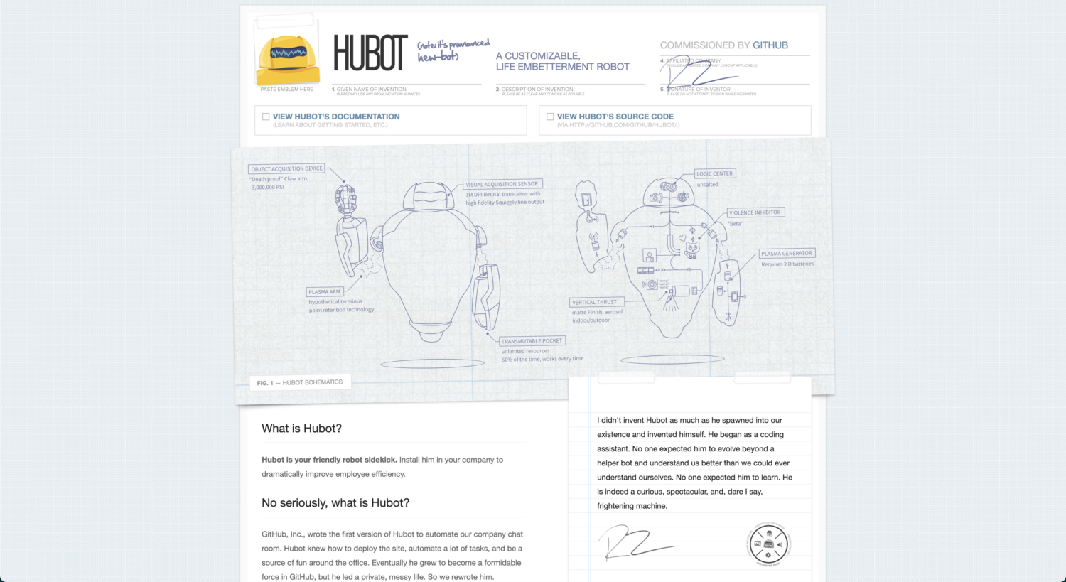 The homepage for Hubot - a customisable bot for ChatOps platforms. 