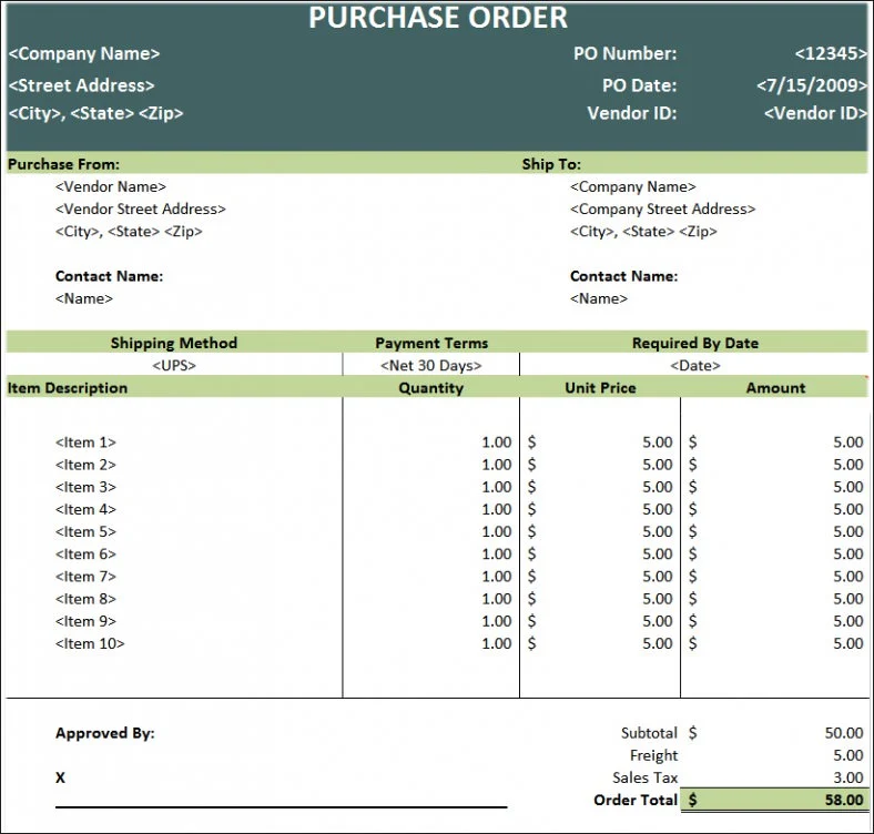 An example of purchase order templates.