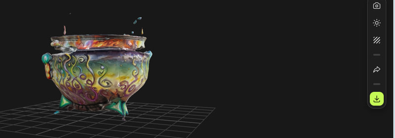 A 3D model of a cauldron is generated on a computer screen.