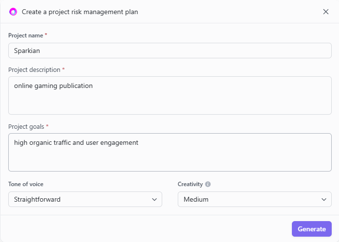 A screenshot of the project project management plan.