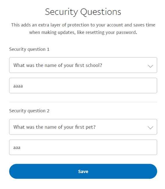 paypal security questions