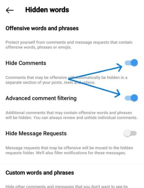 hidden words settings