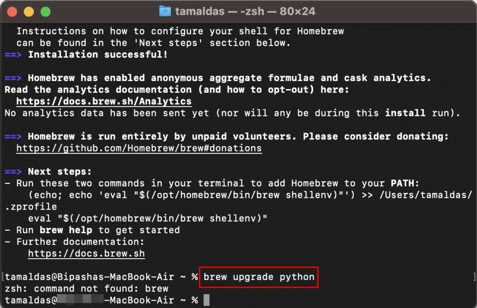 Brew update python