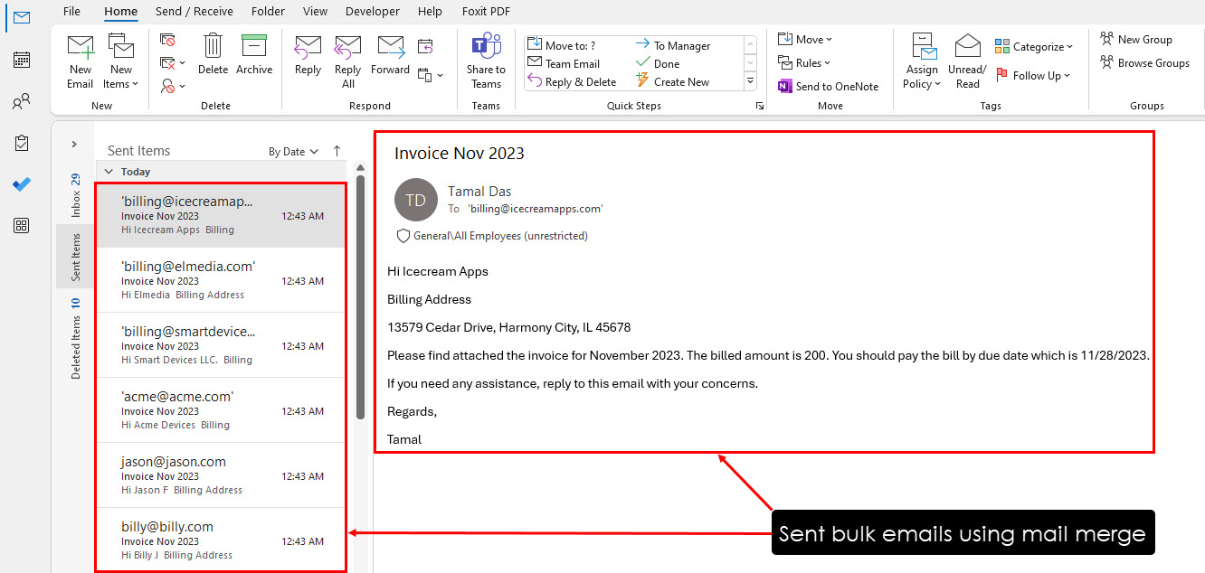 Bulk emailing using mail merge