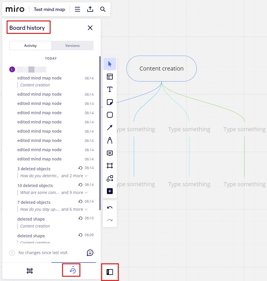 Collaborative work in Miro with history