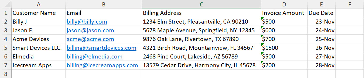 Mail merge database Excel