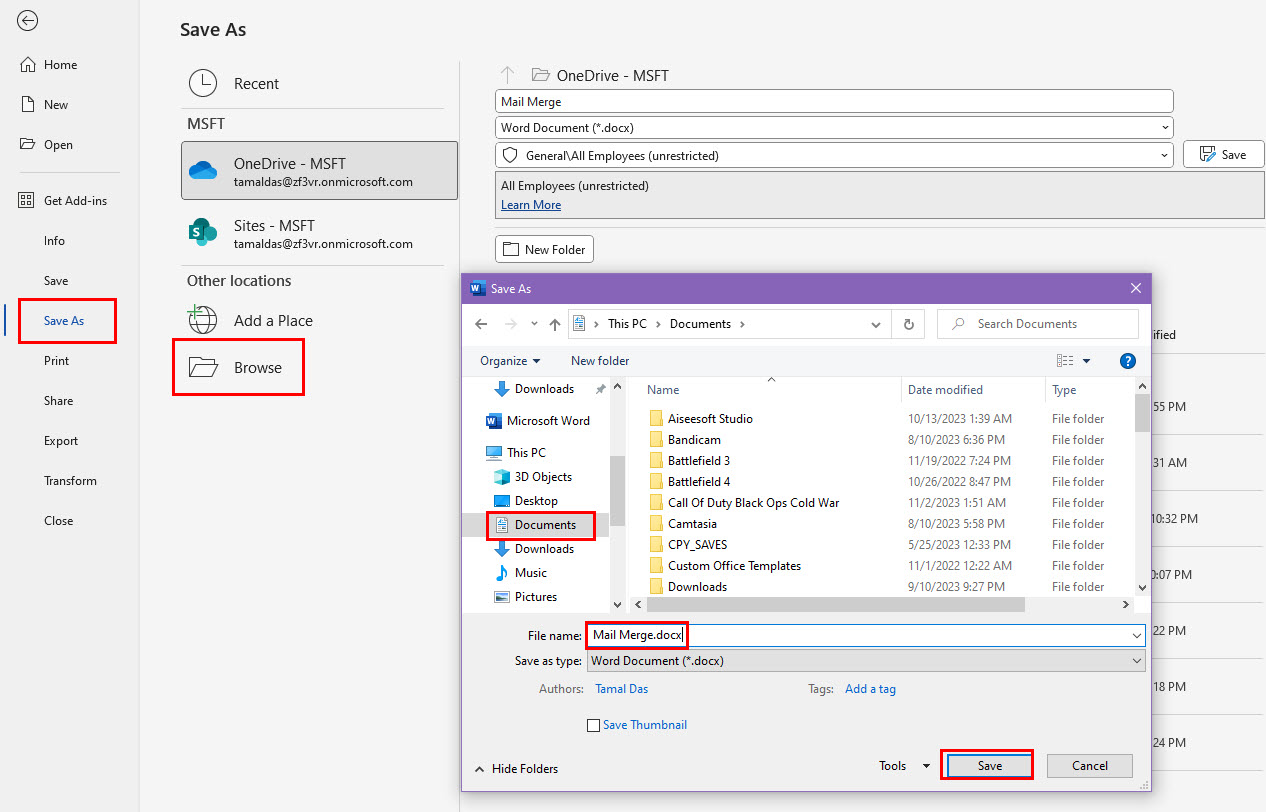 Saving mail merge document as a template