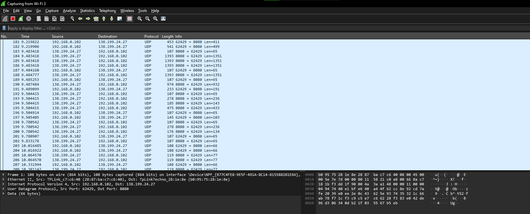 Capturing packets with VPN