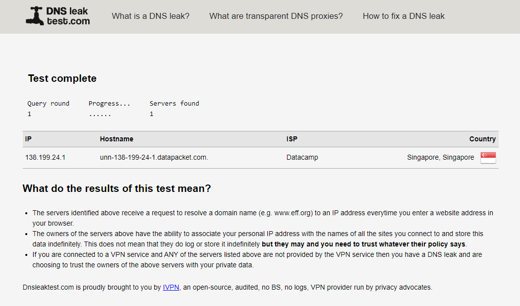 DNS leaktest with VPN