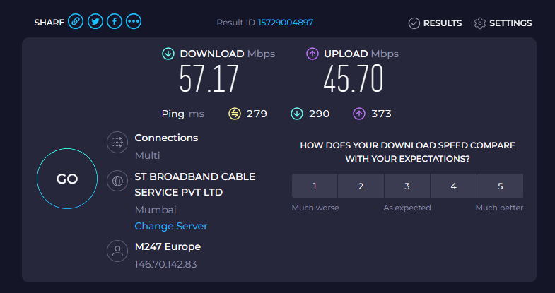 Speed test with VPN