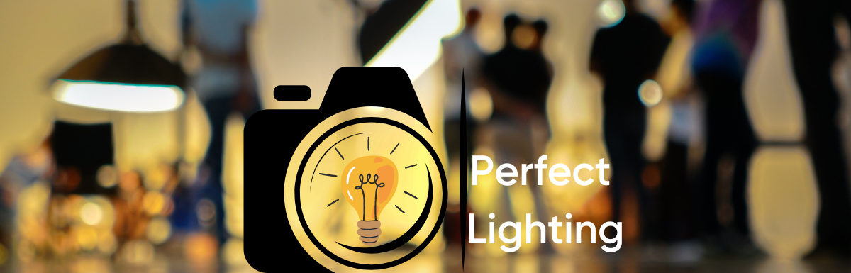 A clock with the words perfect lighting on it.