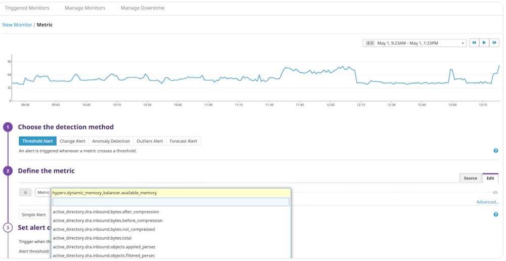 Datadog Hyper-V memory threshold alert setup