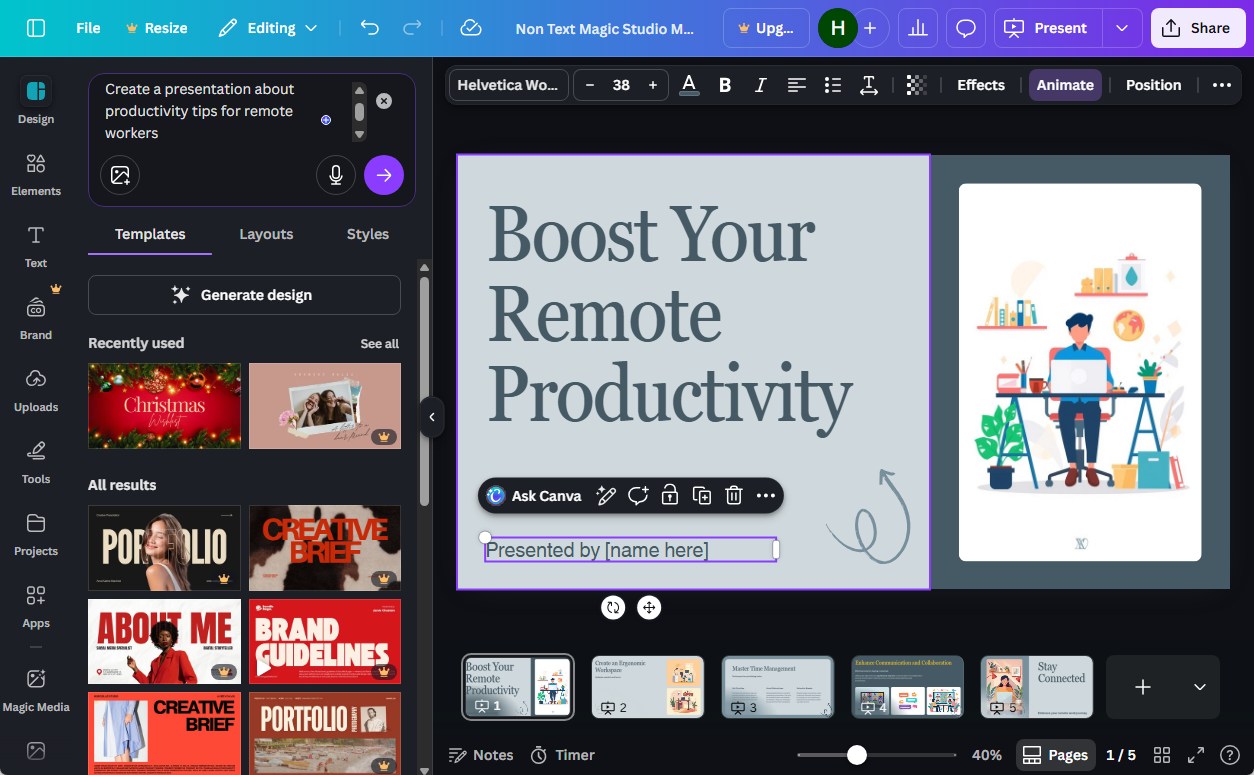 editing ai presentations inside Canva