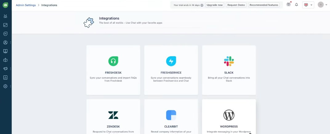 freshchat integrations dashboard