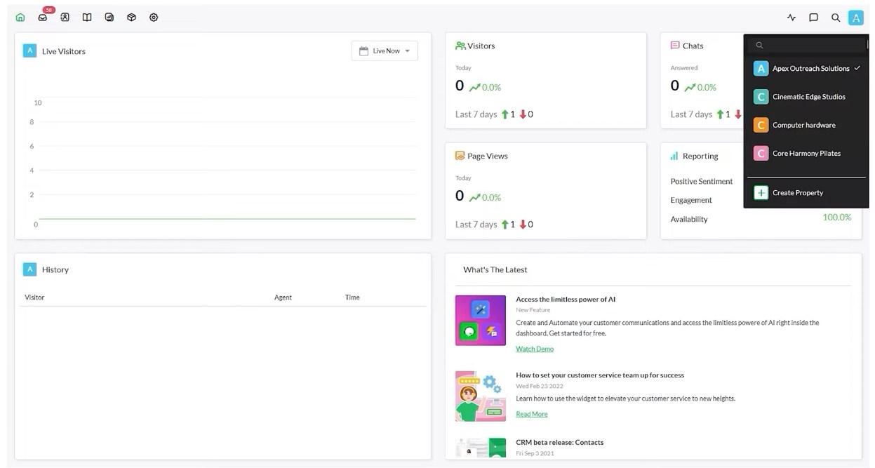 tawk.to dashboard after set up