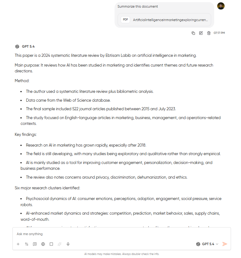 Geekflare Chat PDF Summary with a vague prompt
