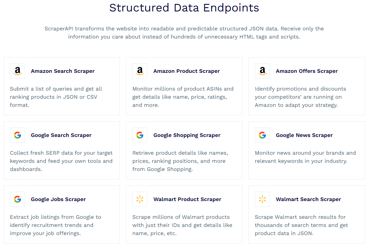 ScraperAPI structured data endpoints