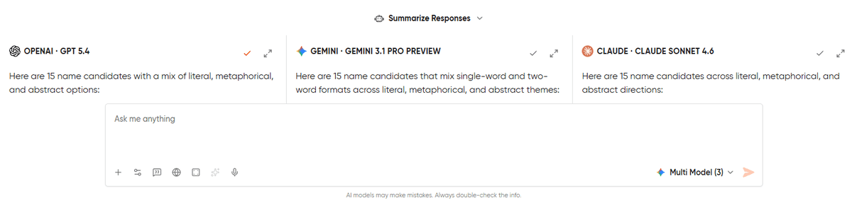 Comparison of GPT-5.4, Gemini 3.1 Pro, and Claude 4.6 Sonnet on Geekflare Chat