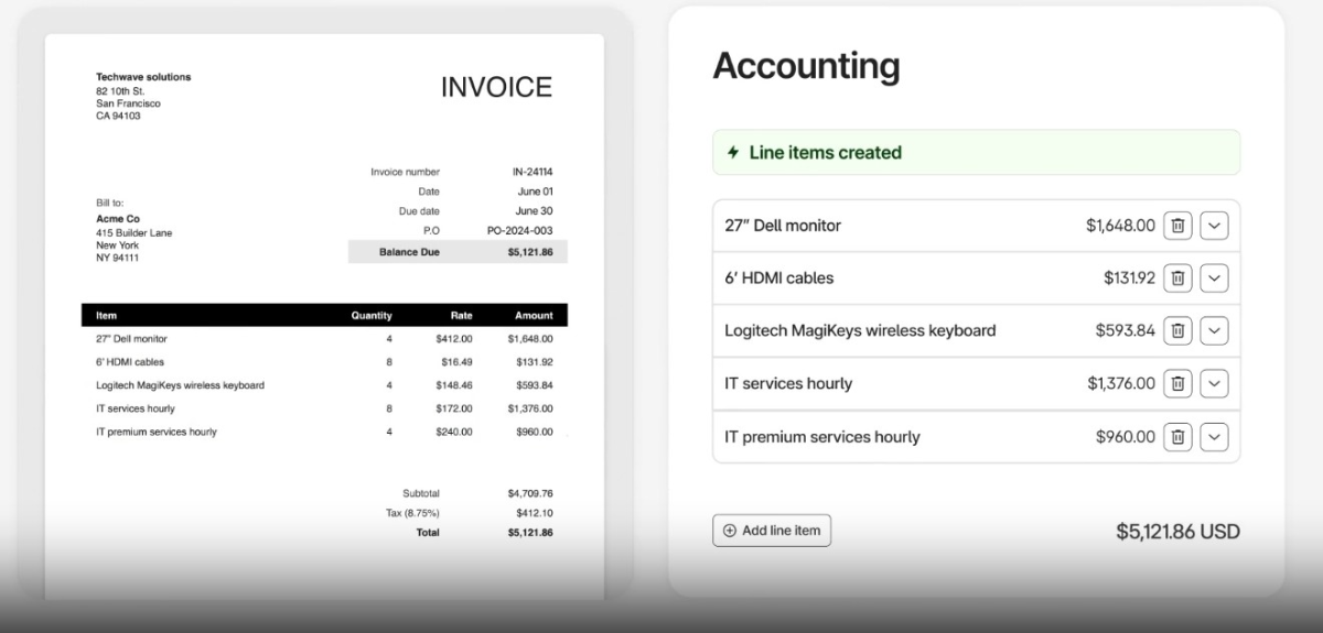 The image showing how Brex scan your invoice to read the expenses accurately