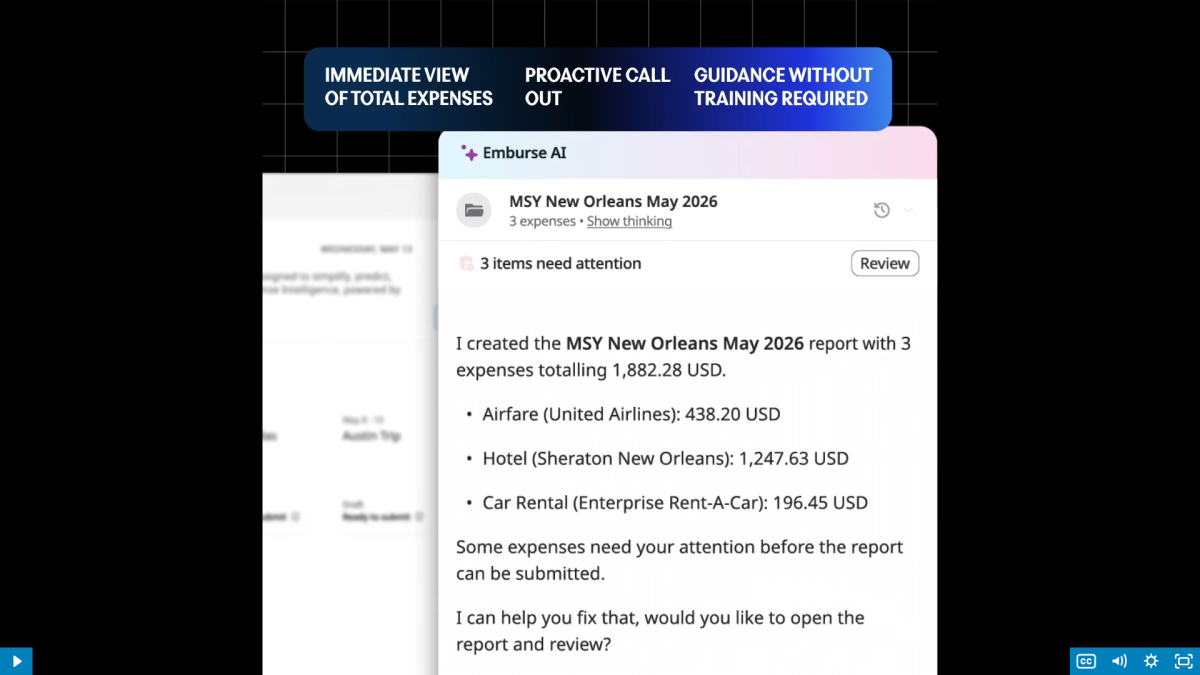 This image showing Emburse AI noted all the expenses and asking the user to check the modify the expenses if required.